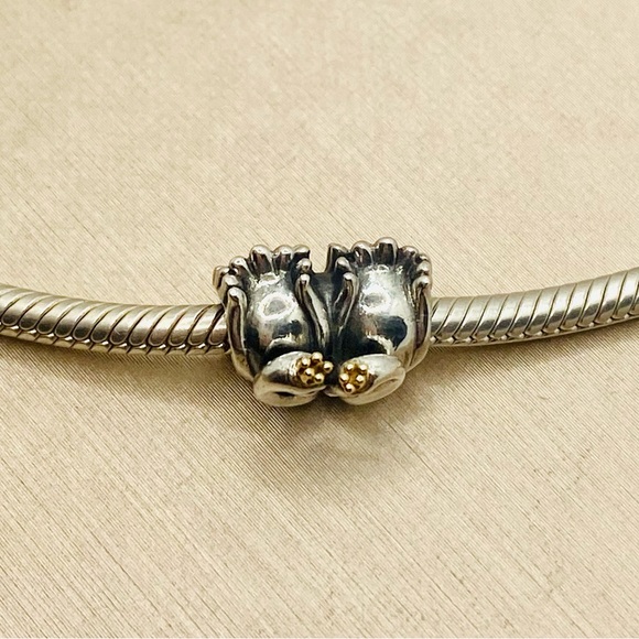 EUC Pandora 791189 Sterling Silver Swan Embrace Animal Charm w/ 14k Gold Crown - Picture 8 of 10